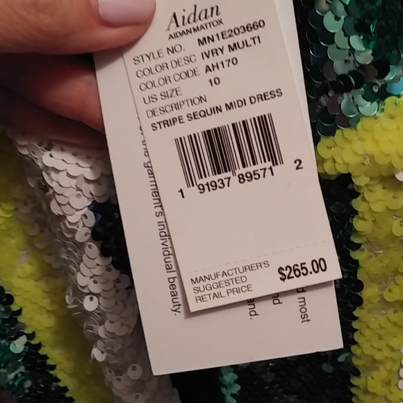 NWT $265 Aidan Mattox fully sequin shiny spaghetti strap wrap dress tie belt 10 - Picture 5 of 5